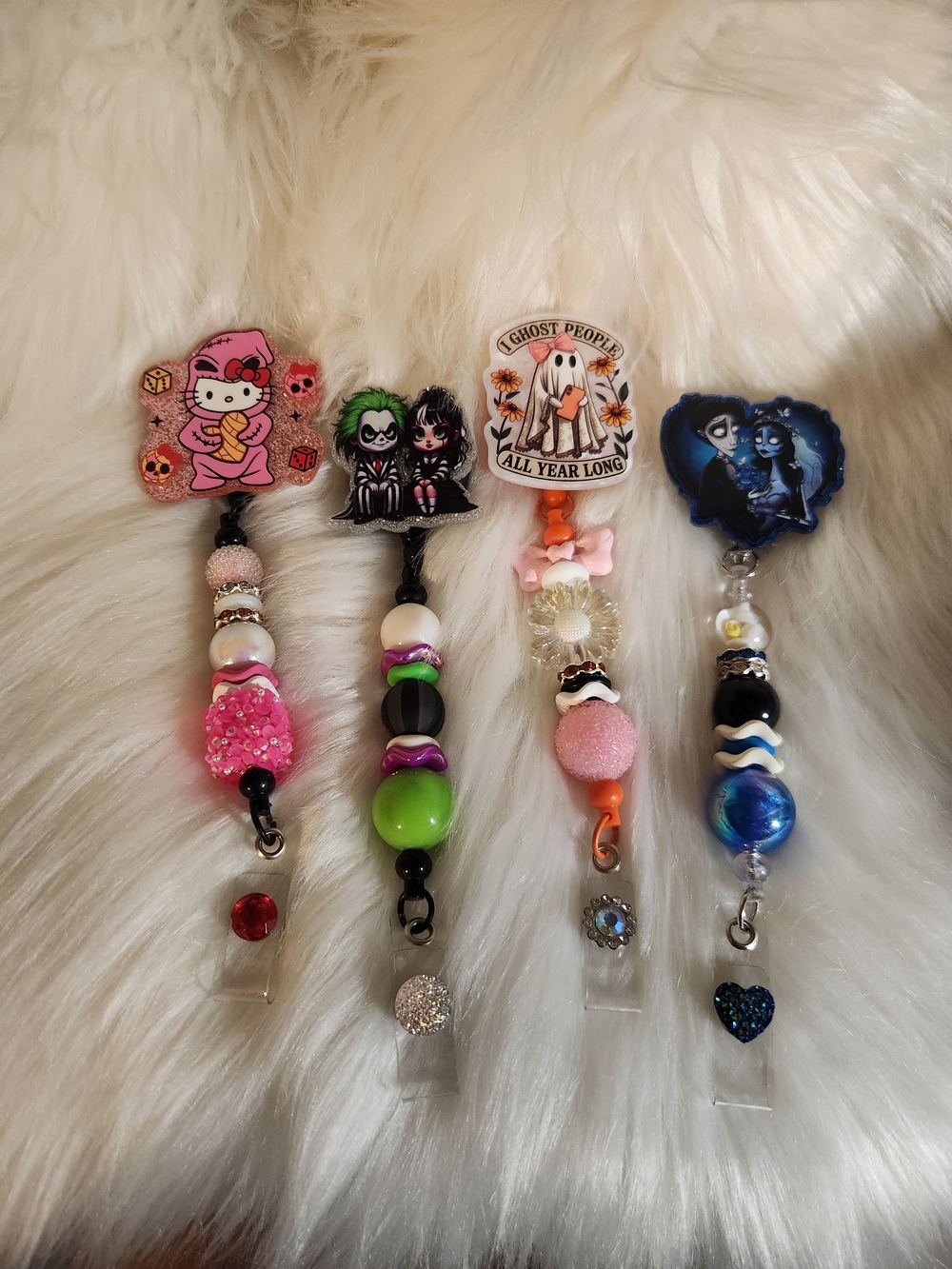 Hello Kitty & Themed Beaded Badge Reels - Pink, Green, Orange, Blue